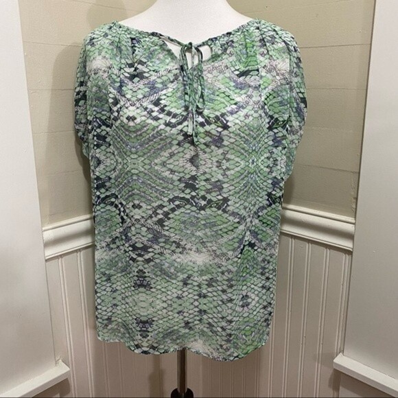 Cabi Sheer Green Printed Blouse Snakeskin Print Floaty Style #746 Small Romantic - Picture 2 of 8